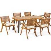 Rent to own Noble House Della Hermosa 7 Piece Wooden Patio Dining Set in Teak