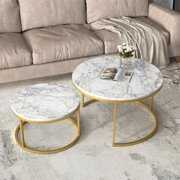 Rent to own Kepooman Round Modern Coffee Set of 2, Sofa Center Table for Dining Room, Gold Metal Frame