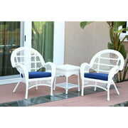 Rent to own 3-Piece White Contemporary Outdoor Furniture Patio Conversation Set - Midnight Blue Cushions