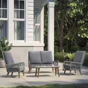 Rent to own Ove Decors Stevenson 4-Piece Outdoor Conversation Set in Brown Brushed Wood Look Finish