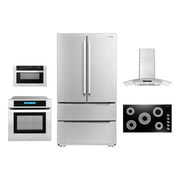 Rent to own Cosmo 5 Piece Kitchen Appliance Package With 36" Electric Cooktop 36" Wall Mount Range Hood 30" Single Electric Wall Oven 30" Over-the-range Microwave & French Door Refrigerator