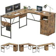 Rent to own Bestier 95.2 inches L Shaped Computer Desk with Storage Cabinet Home Office Workstation Rustic