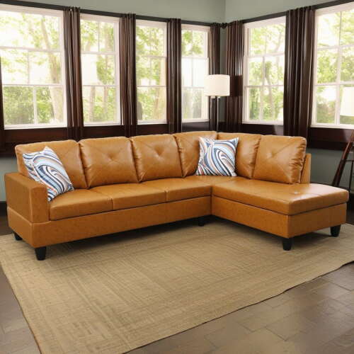 Rent to own Hommoo Faux Leather Sectional Sofa, 4-Seat L-Shaped Couch, Modern Indoor Living Room Furniture, Apartment, Office, Ginger(Without Ottoman)