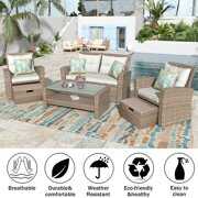 Rent to own Enyopro 6 Pieces Outdoor Wicker Conversation Set, All-Weather Rattan Patio Furniture Set with Arm Chairs, Tempered Glass Table, Ottomans, Cushions, Sectional Sofa Set for Backyard Garden Pool, K2592