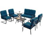 Rent to own SUNCROWN 7-Piece Outdoor Metal Furniture Sets Patio Conversation Set Loveseat Louge Chairs and Table, Peacock Blue