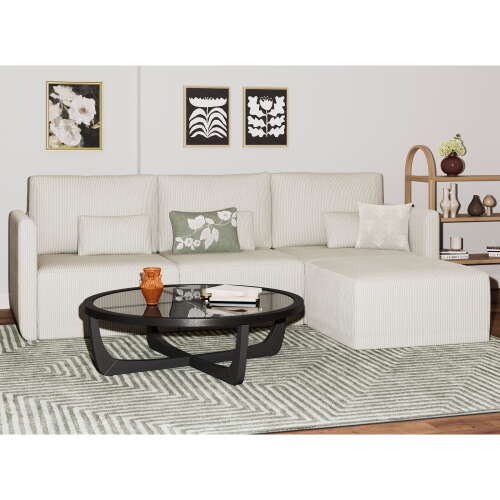 Rent to own Beautiful Drew Modular Sectional Sofa with Ottoman by Drew Barrymore, Vanilla Cord