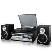 Rent to own Trexonic 3-Speed Vinyl Turntable Home Stereo System with CD Player, FM Radio, Bluetooth, USB/SD Recording and Wired Shelf Speakers
