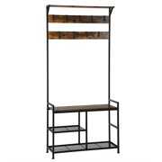 Rent to own Gymax 3-In-1 Industrial Coat Rack Shoe Bench Entryway Hall Tree with Storage Shelf & 9 Hooks