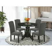 Rent to own SHEN5-BLK-20 5Pc Rounded 42 Inch Dining Table And Four Parson Chair With Black Leg And Linen Fabric Dark Gotham Grey