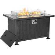 Rent to own Danrelax 44in Outdoor Propane Gas Fire Pit Table, 50,000 BTU Auto-Ignition Gas Firepit, Black PE Rattan, CSA Certification