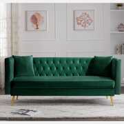 Rent to own OUYESSIR Velvet Upholstered Tufted Sofa with Two Pillows, Couch for Small Space, Metal Legs, Velvet Sleeper Sofa