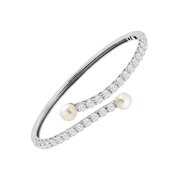 Rent to own Women's Welry 6-7mm Freshwater Pearl Bypass Bangle Bracelet with Cubic Zirconia in Sterling Silver, 6.75"