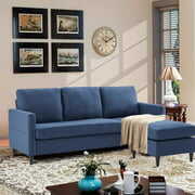 Rent to own Aonesy L-Shape Couch 3-Seater Reversible Sectional Sofa with Linen Fabric for Small Space Blue