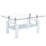 Rent to own Glass Coffee Table-Modern Side Coffee Table with Stainless Steel Table Legs-Suit for Living Room, White & Transparent Color