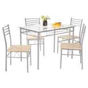 Rent to own Zimtown 5-Pieces Dining Set Glass Top Table and 4 Chairs Kitchen Room Furniture