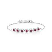 Gem Stone King 2.19 Ct Round Pink Tourmaline Red Created Ruby 925 Sterling Silver Bracelet