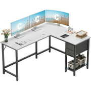 Rent to own CubiCubi L Shape Desk, Home Office Corner Desk, Corner Computer Desk, L Computer Desk Workstation, L Shaped Table with Drawers, White Finish