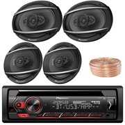 Rent to own Pioneer DEH-S420BT Bluetooth Radio USB AUX CD Player Receiver - 2x TS-A1677S 6.5" 3-Way Car Audio Speakers - 2 x TS-A6967S 6"x9" 4-Way speakers + Enrock 50Ft 18 Gauge Speaker Wire