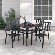 Rent to own Sophia & William 5 Pcs Metal Patio Dining Set with 4 Stackable Chairs and Table in Black