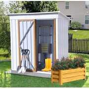 Rent to own Outdoor Vertical Storage Shed, BTMWAY 5' x 3' Metal Backyard Storage Shed, Waterproof Outdoor Storage Cabinet with Hinged Door, Padlock, Tool Shed Storage House for Backyard, Patio, Lawn, White, R2321