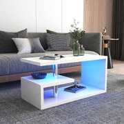 Rent to own Ymiko Tea Table,White High Gloss Coffee Table Tea Side Sofa Table with LED Light for Office Living Room,Side Table