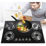 Rent to own 30 Inch Gas Cooktop Gas Hob Stovetop,5 Burners Natural Gas Cooktops,5 Sealed Burners Kitchen High Power Tempered Glass Built-In Stove Gas Hob Cooktop Black