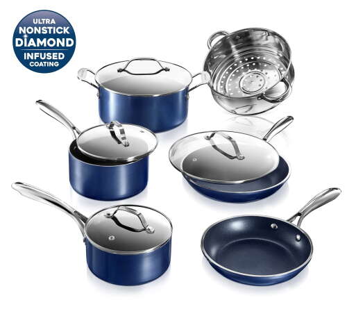 Rent to own Granite Stone Pots and Pans Set, 10 Piece Complete Cookware Set, Nonstick, Dishwasher Safe, Blue