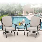 Rent to own Erommy 3 Piece Patio Conversation set, Outdoor Heavy-Duty Deep Seating Rocking Chairs with Coffee Table for Garden, Grey