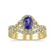 Rent to own 3/8 Carat T.W. (I2 clarity, H-I color) Brilliance Fine Jewelry Oval cut Tanzanite and Diamond Bridal set in 10kt Yellow Gold, Size 7