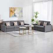 Rent to own Nolan Gray Linen Fabric Sofa and Loveseat Living Room Set with Pillows and Interchangeable Legs