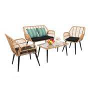 Zimtown 4-Piece Rattan Patio Furniture Set, All-Weather Wicker Sectional Sofa