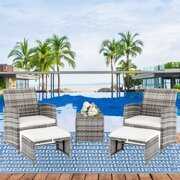 Rent to own 5 Piece Outdoor Patio Furniture Set with 3-Seat Sofa, Armchair, Ottoman, Coffee Table, All-Weather PE Rattan Patio Conversation Furniture Set for Backyard, Porch, Garden, Poolside, LLL805