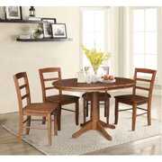 Rent to own 36" Round Solid Wood Extension Dining Table with Leaf and 4 Madrid Ladder Back Chairs in Distressed Oak by International Concepts