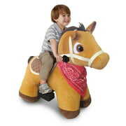 Rent to own 6 Volt Stable Buddies Chestnut Horse Plush Ride-On by Dynacraft with Removable Bandana and Play Stable Included!