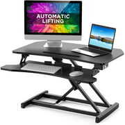 Rent to own ABOX Electric Powered Lifting Standing Desk Converter| 34" Height Adjustable Sit Stand Desk Riser| Dual Monitors Removable Keyboard Tray| Black