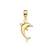 Wellingsale 14k Yellow Gold Dolphin Wildlife Charm for Mix & Match Bracelet (Size : 27 x 10 mm)