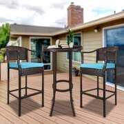 Rent to own High Top Outdoor Patio Furniture, 3 Piece Patio Bar Height Bistro Set with Glass Coffee Table and High Bar Stool, Outdoor High Top Table and Chair Conversation Set for Poolside Backyard Balcony, J1025