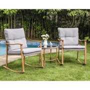 Rent to own COSIEST 3 Piece Bistro Set Metal Patio Rocking Chairs with Table, Gray Cushions