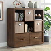 Rent to own Better Homes & Gardens Steele 6 Cube Storage Room Organizer with Drawers, Walnut Finish