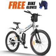 Rent to own Ancheer Adult Electric Bike 26" Folding Ebike 250W Max 20Mph 50Miles Electric Mountain Bike, Full Suspension 36V Lithium Battery Shimano 21 Speed Folding Electric Bicycles for Women Men Adults