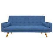 Rent to own Vineego Linen Futon Sofa Bed Pin Tufted Split Back Convertible Reclining Sofa Fabric Bench Seat(Blue)