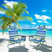 Rent to own Costway 2-Pack Folding Backpack Beach Chair 5-Position Outdoor Reclining Chairs w/Pillow Blue