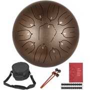 Rent to own VEVOR Steel 11 Notes 10" Dia Lotus Type Tongue Golden Hand Pan Drum Percussion Instruments with Bag, Music Book, Mallets and Bracket