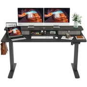 Rent to own Fezibo Height Adjustable Electric Standing Desk with Drawers and Storage Shelf, Sit Stand Desk with Splice Board, Black Finish, 55"