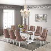 Rent to own Benoit 9 Piece Glass Dining Set, White Table & 8 Dark Brown Chairs