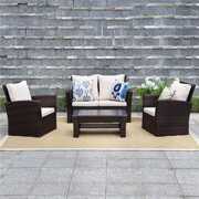 Rent to own Outdoor Patio Furniture Set, 5 Piece Conversation Set Wicker Sectional Sofa Couch Rattan Chair Table, Brown