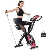 Rent to own Wonder Maxi Exercise Bike Magnetic Bike Fitness Bike Cycle Folding Stationary Bike Arm Resistance Band with Arm Workout Backrest Extra-Large Seat Cushion Indoor Home Use(Pink)
