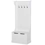 Rent to own HomCom 3-in-1 Entryway Hall Tree with Storage Bench Coat Racks 4 Hooks Wooden Seat Space Saving Simple Robust White