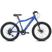 Rent to own Ozark Trail 24" Boy's Glide Aluminum Mountain Bicycle, 8 Speeds, Front Suspension, Dual Disc Brakes, Blue