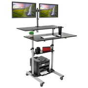 Rent to own Mount-It! Mobile Standing Desk with Dual Monitor Mount | 40 Inch Wide Height Adjustable | Silver